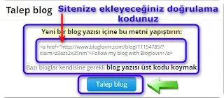 Bloglovin Site doğrulama kod'ununun alınması