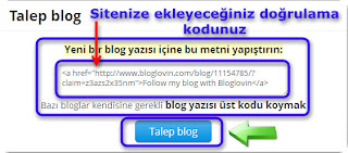 Bloglovin Site doğrulama kod'ununun alınması