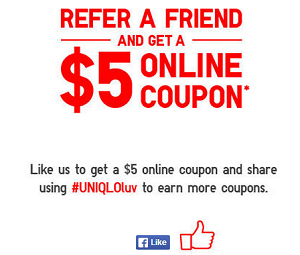 US Visitors Only :Get $5 Online Coupon Just By Liking Uniqlo's FB Page: