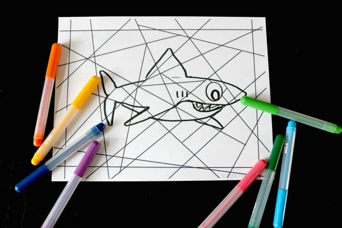 stained glass shark coloring page
