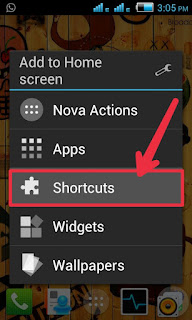 Android homescreen shortcuts