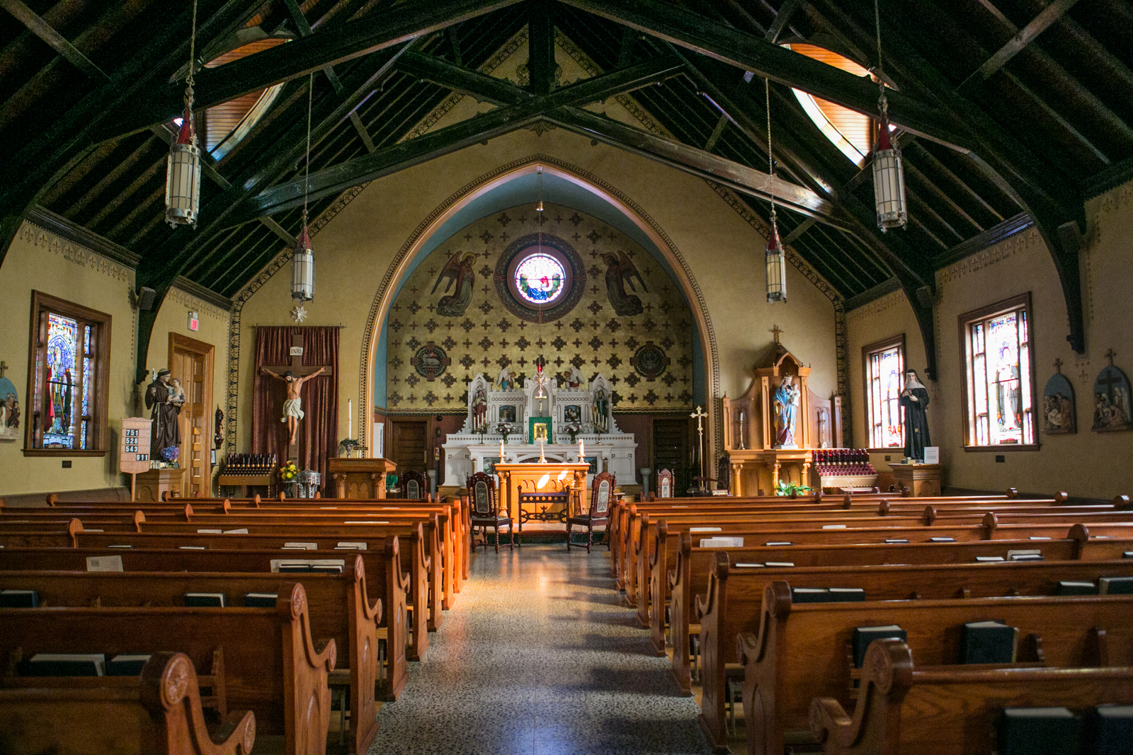 Our Lady of Loretto Cold Spring, NY stepping into church, one at a time
