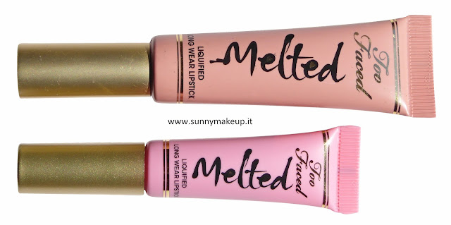 Too Faced - Happily Ever Lasting Lip & Cheek Duo. Kit Natale 2015. Rossetto Melted nella colorazione Peony.