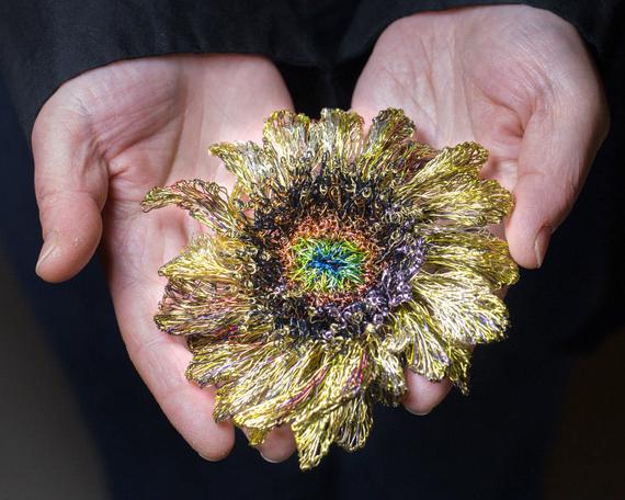 Contemporary art brooch, handmade flower art