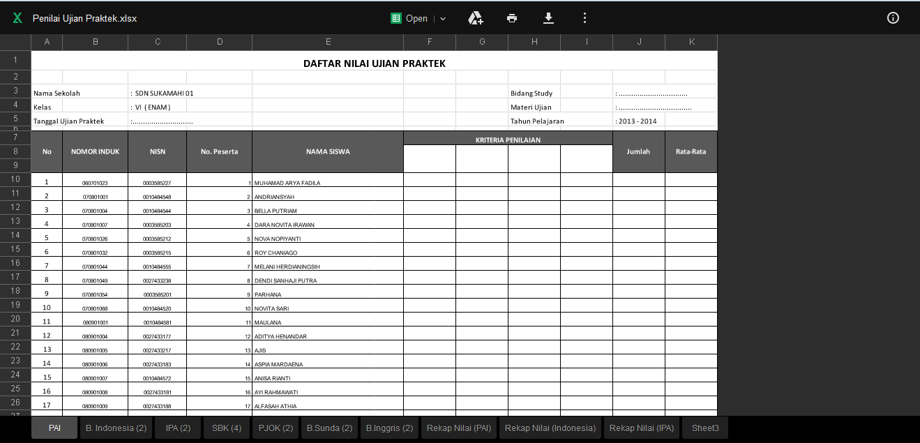 Format Penilaian Ujian Praktek Penjaskes Smp Kelas 9