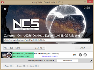 Proses download mp3 youtube di ummy