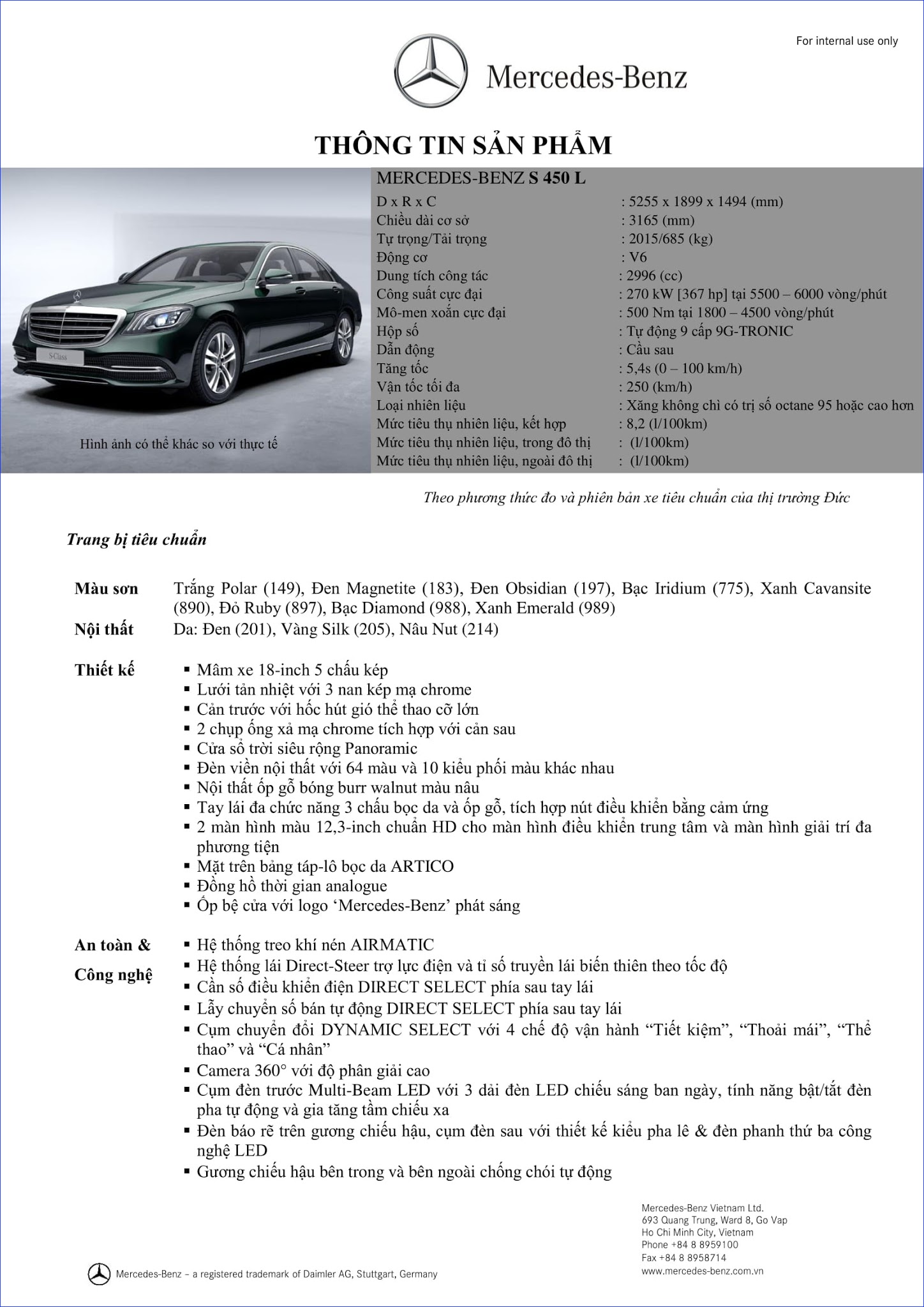 Bảng thông số kỹ thuật Mercedes S450 L 2019 Bảng thông số kỹ thuật Mercedes S450 L 2019 tại Mercedes Trường Chinh