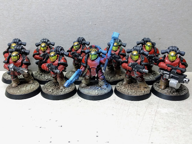 Some issues with the silver but they\'re done and done is better than perfect. 1st Company, 4th Squadron Blood Angels ready for combat.