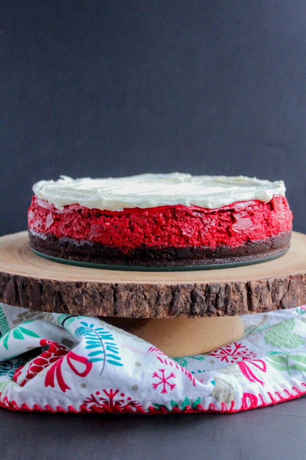 This bright, beautiful Red Velvet Cheesecake is a luscious and indulgent dessert that's perfect for the holidays! 
