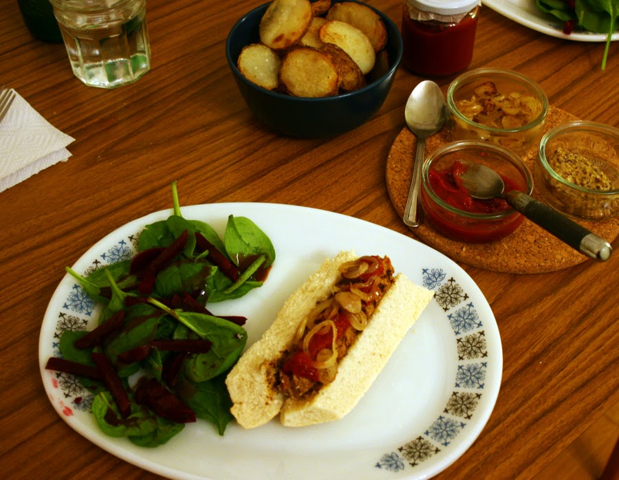 Rocket Bean Smoked Tofu Dogs with Homemade Ketchup and Beer Mustard
