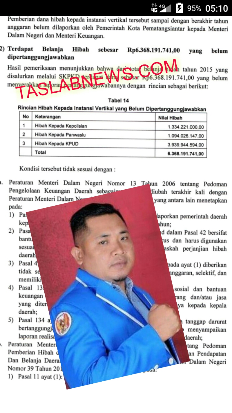 Ketua KNPI Siantar Ilal Nasution dan lembaran buku hasil audit BPK. Ketua KNPI Siantar Ilal Nasution dan lembaran buku hasil audit BPK.
