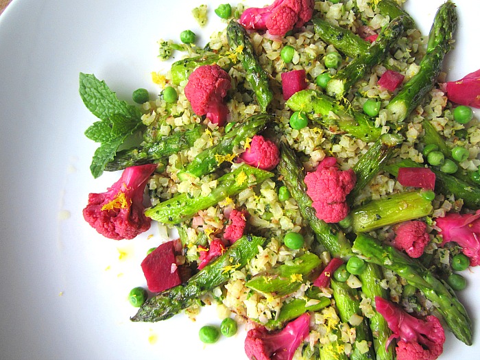 Cauliflower Rice "Risotto" with Asparagus & Peas