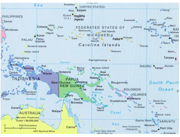 Географическая карта острова новая гвинея
