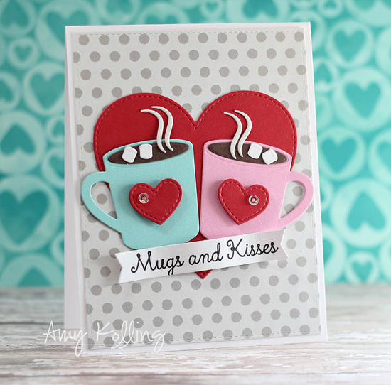 Handmade card featuring the Laina Lamb Design Hug in a Mug stamp set and Hot Cocoa Cups Die-namics - Amy Kolling #mftstamps
