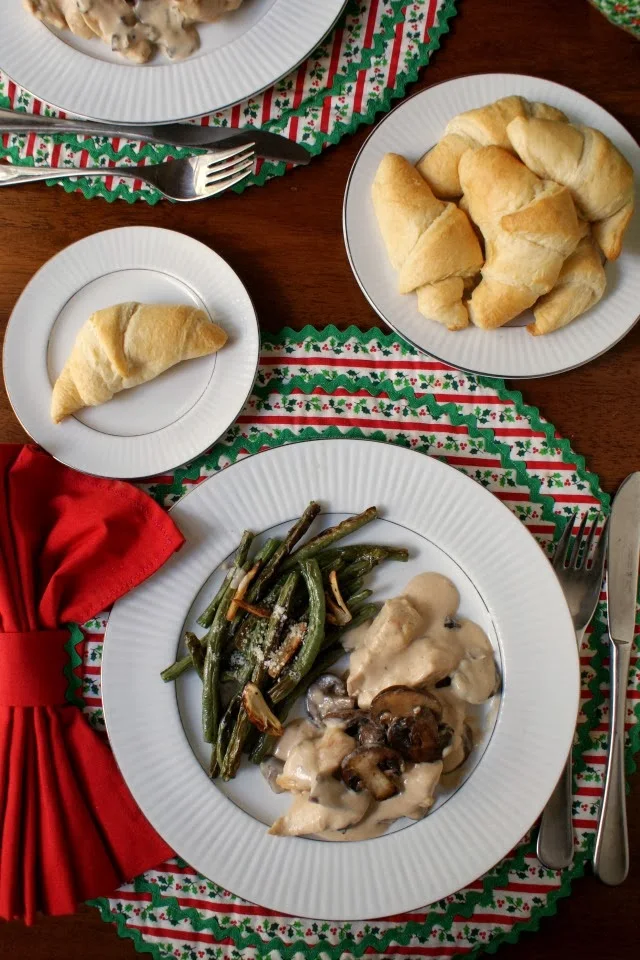 Parmesan Chicken with Baby Bellas and Roasted Green Beans The Two