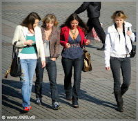 Girls wearing navy jeans