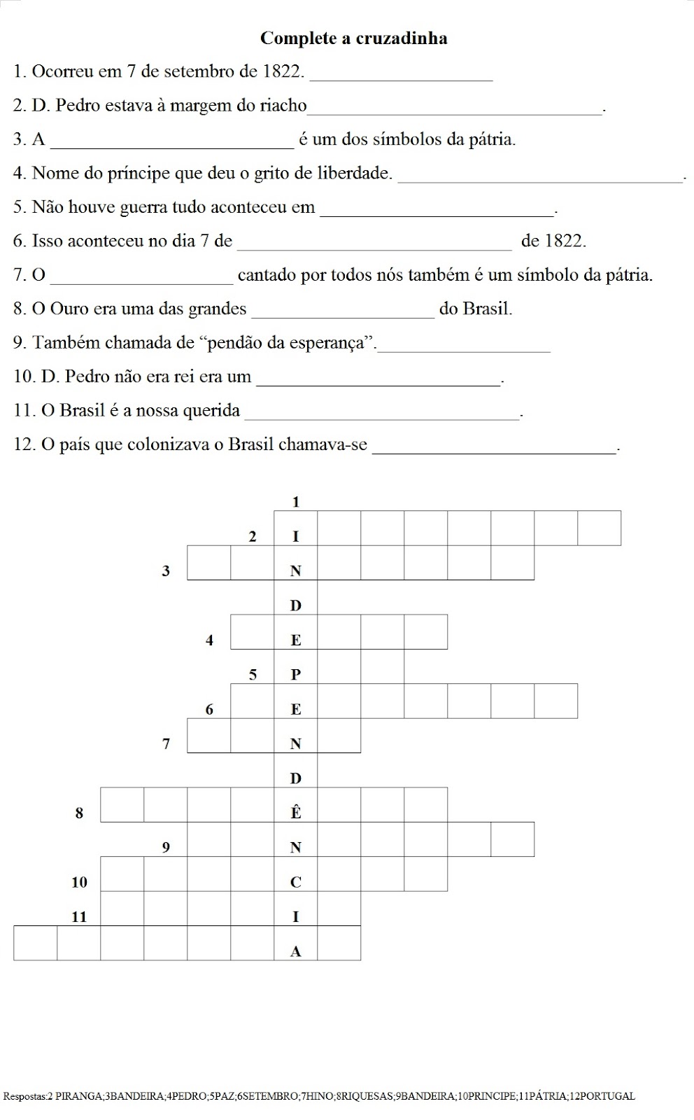Cruzadinha Da Independência Com Resposta EDULEARN Cruzadinha Da Independência Com Resposta EDULEARN