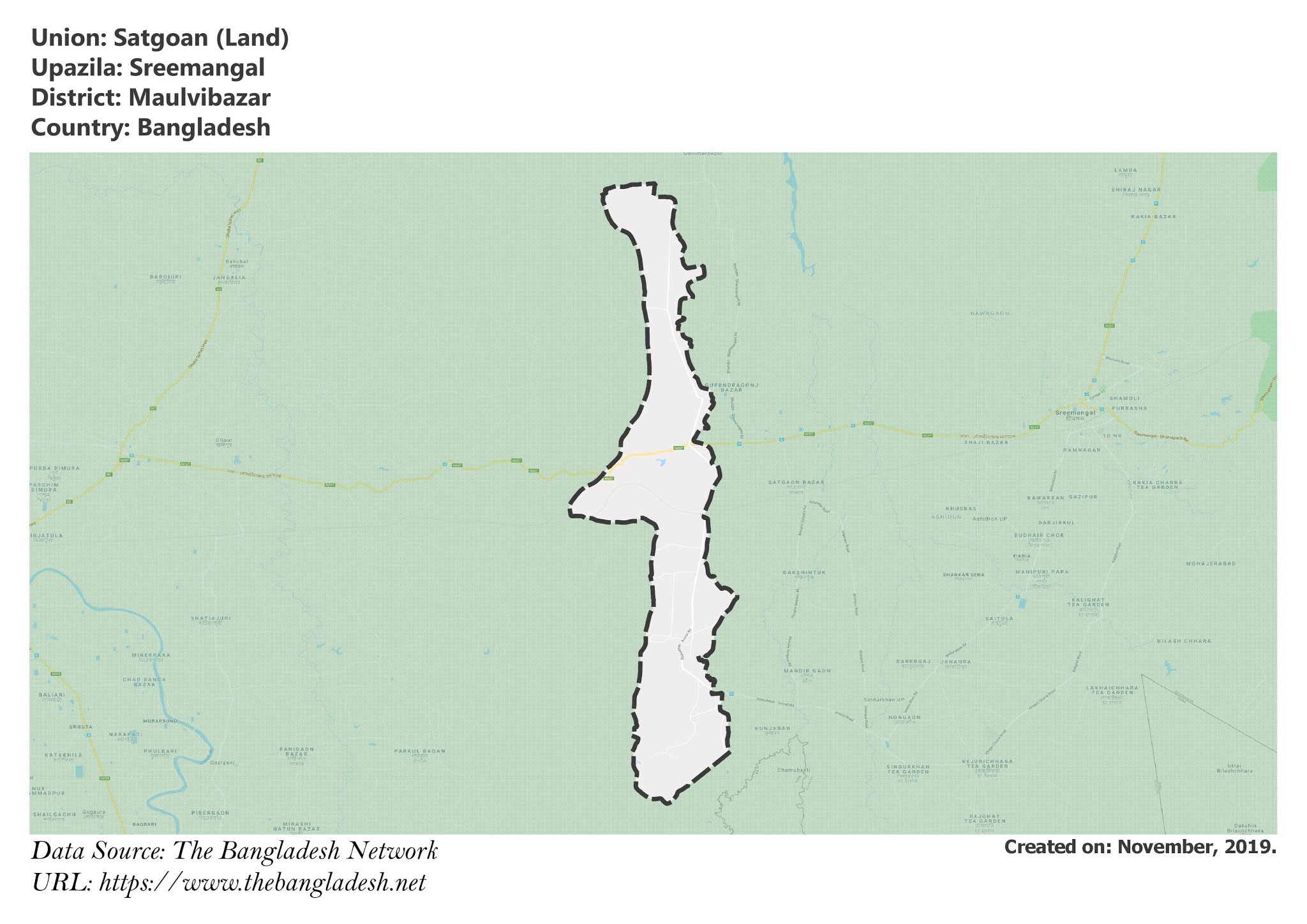Map of Satgoan of Maulvibazar, Bangladesh.