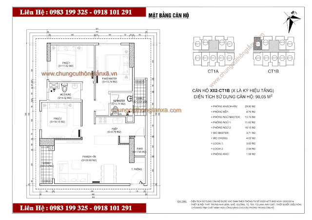 Thiết kế căn hộ X02CT1B chung cư thông tấn xã