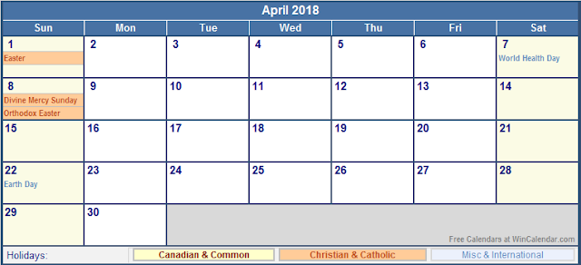 win calendar april 2018