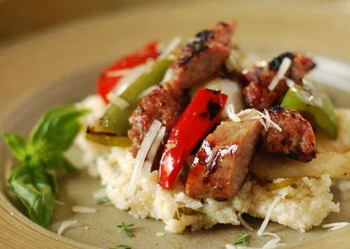 grilled peppers sausage and cheese grits