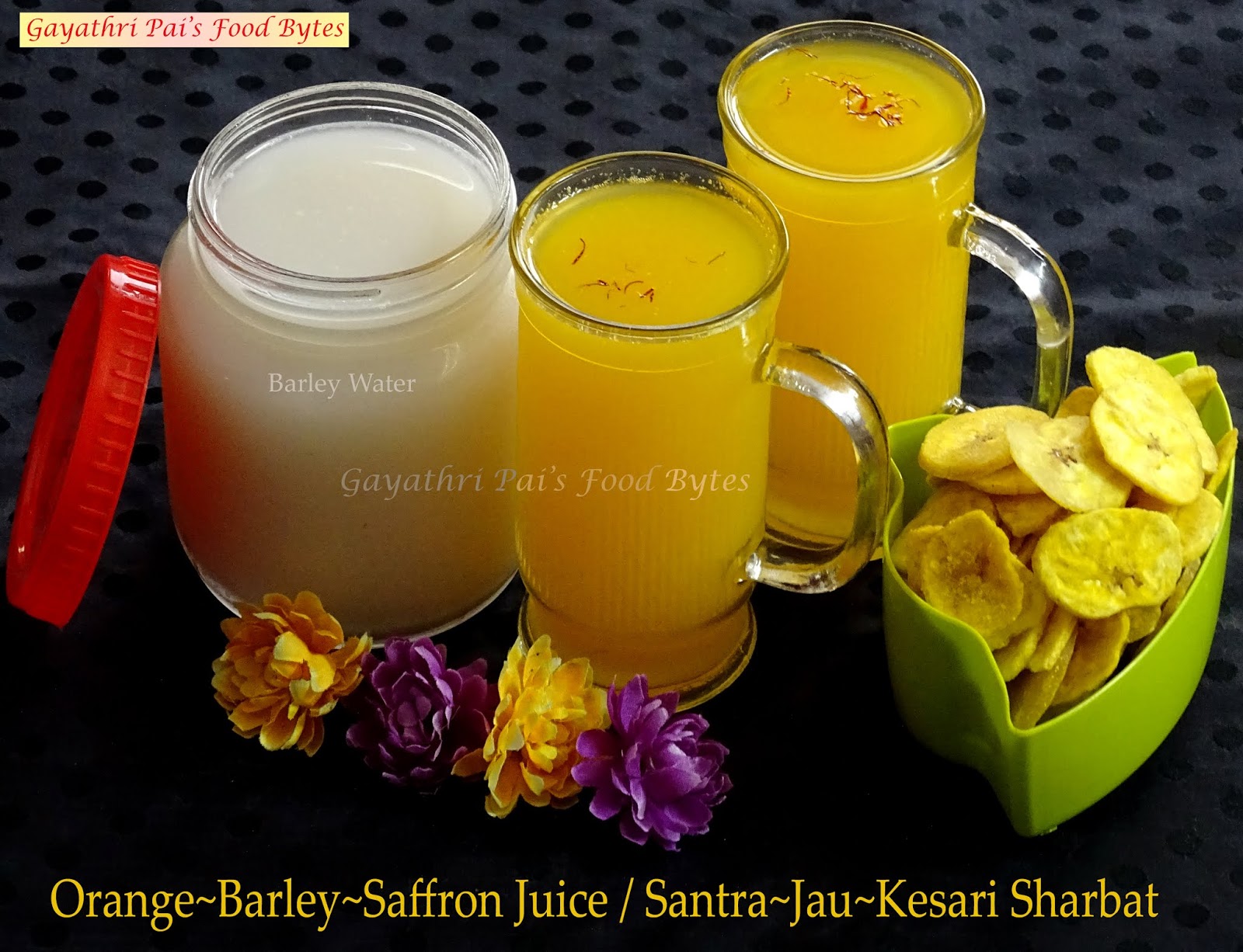 Gayathri Pai's Food Bytes Chilled OrangeBarleySaffron Juice.