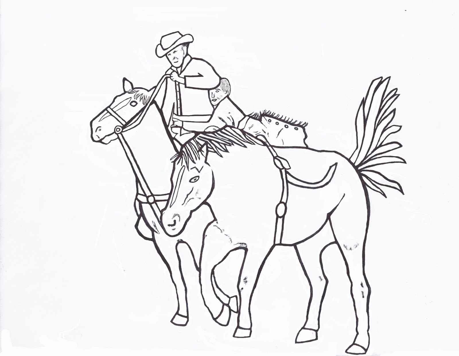 Rodeo Coloring Pages Bareback Rider With Pick Up Man Color Page By Dancing Cowgirl Design