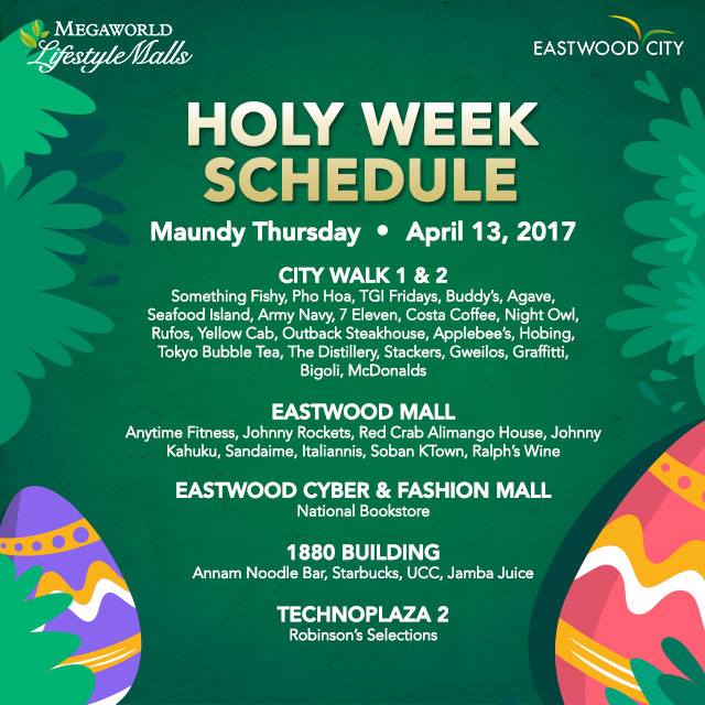 Manila Shopper Holy Week / Lenten 2017 Schedule of Malls, Supermarkets