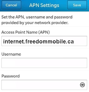 freedom mobile blackberry APN setting