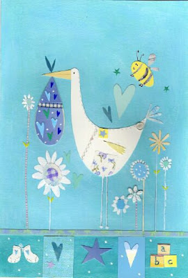 cigüeña en azul decoraciones para niños y niña
