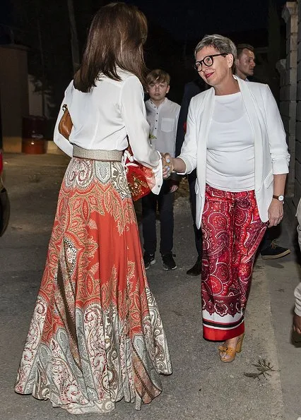 Crown Princess Mary wore Etro Printed Silk Crepe Maxi Skirt.