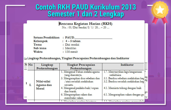 Contoh RKH PAUD Kurikulum 2013 Semester 1 dan 2 Lengkap