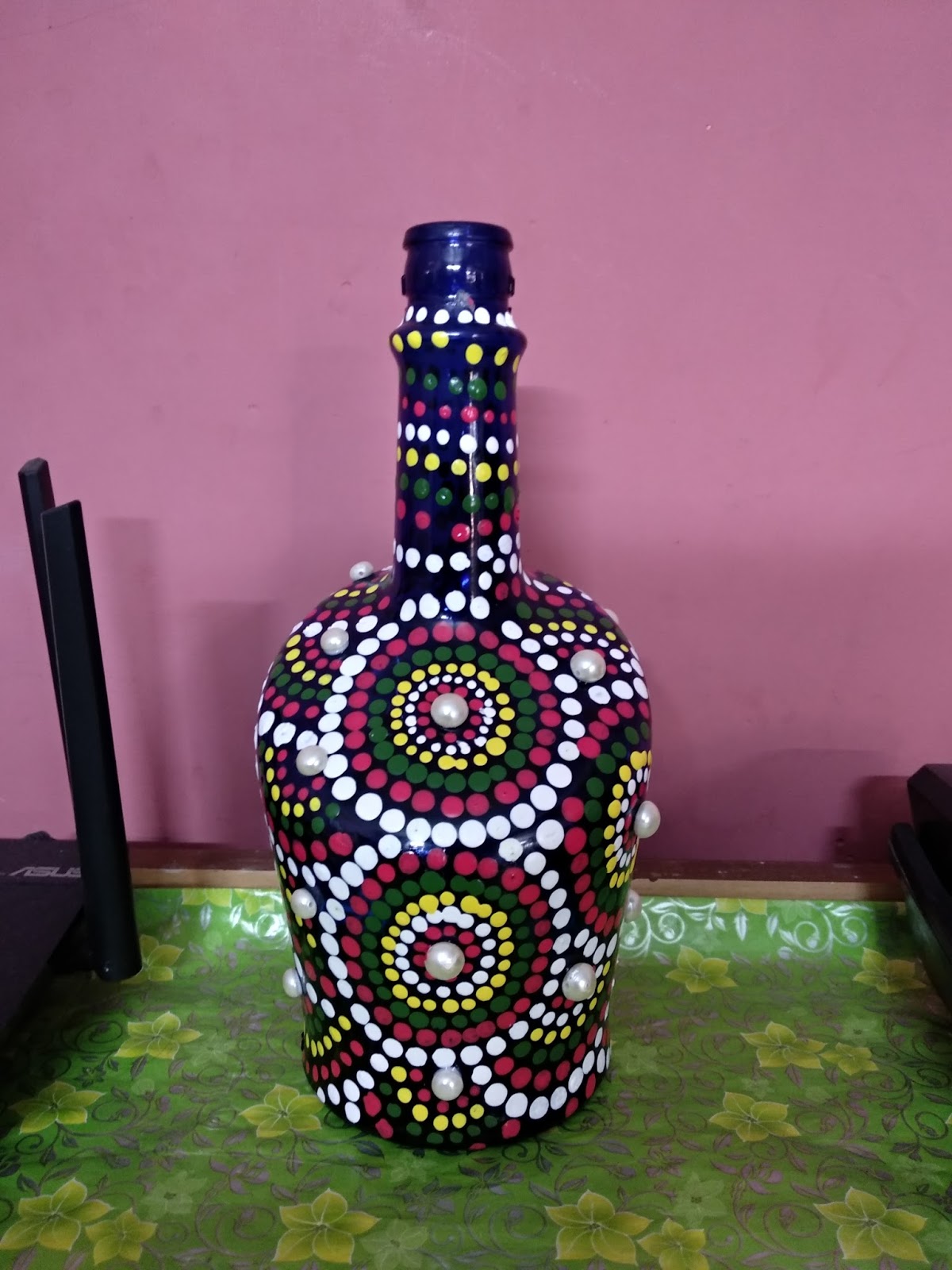 PADDU'S RECIPE HOUSE Mandala art on empty glass bottle