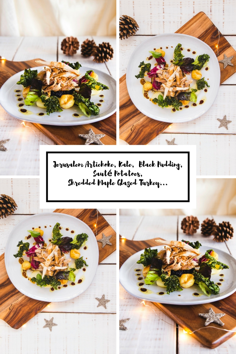 Jerusalem Artichoke, Kale, Black Pudding, Sauté Potatoes, Shredded