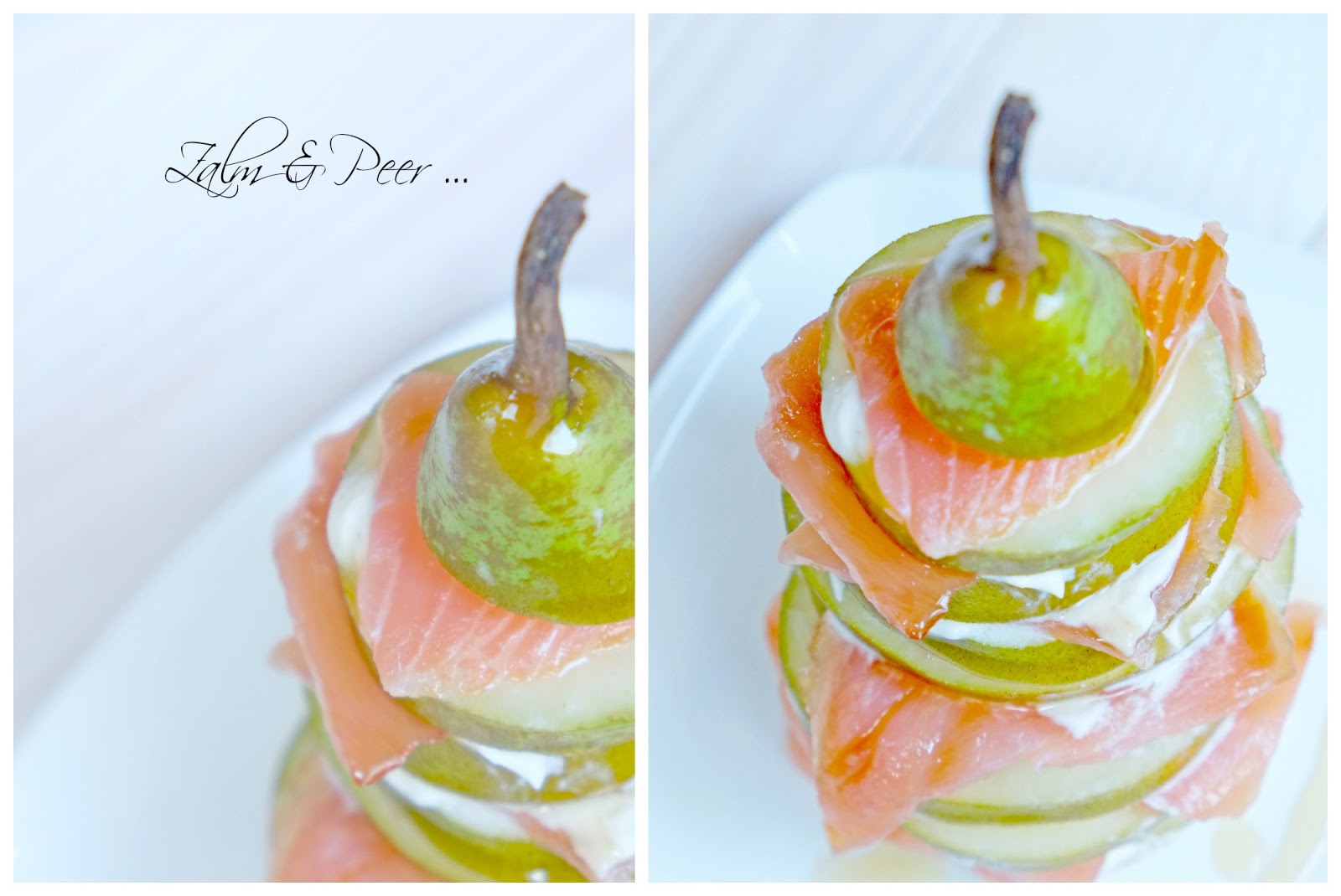 Gerookte zalm met peer en creme fraiche Gerookte zalm met peer en creme fraiche