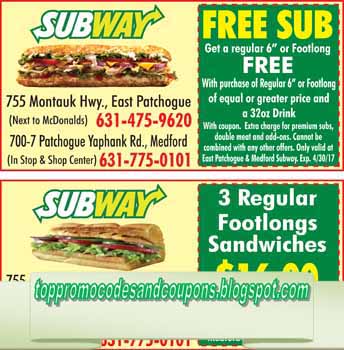 Free Promo Codes and Coupons 2023: Subway Coupons