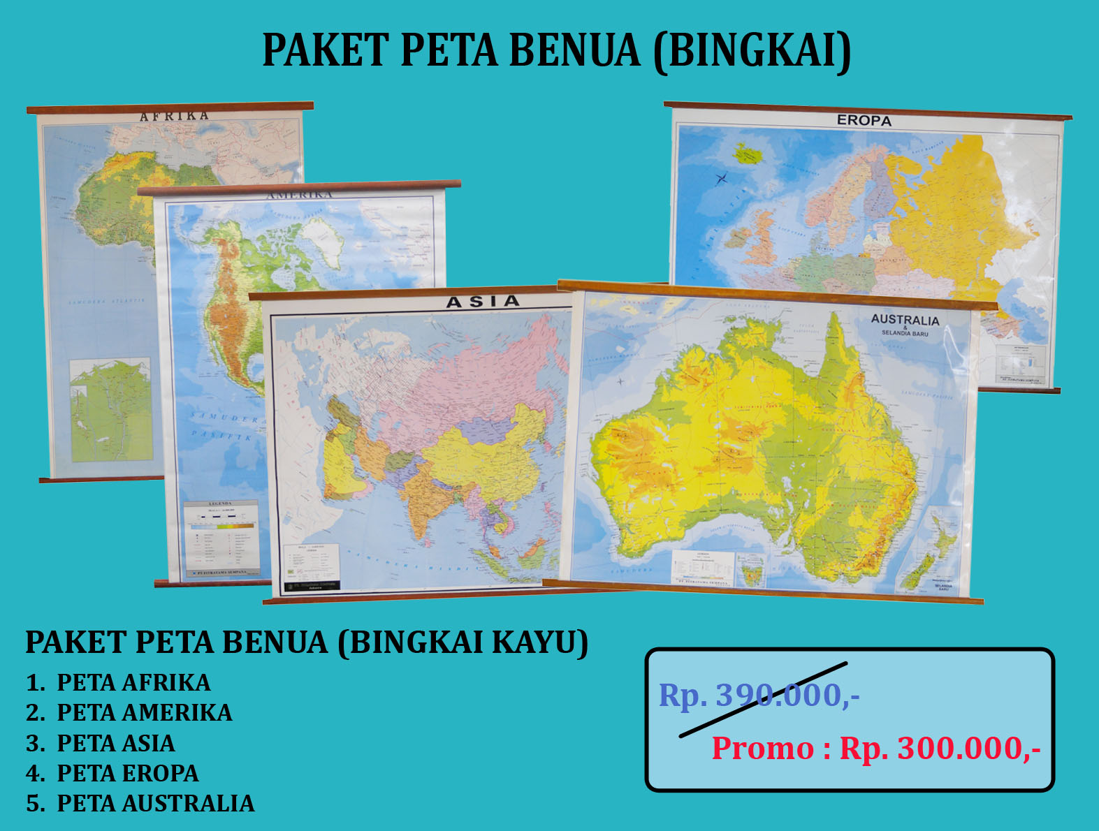 Jual Peta Indonesia Dunia Murah Lengkap Paket Benua Bingkai Terdiri