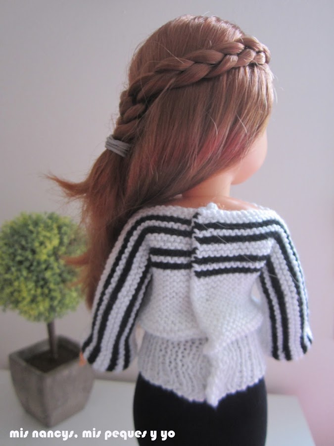 mis nancys, mis peques y yo, tutorial jersey de lana blanco y negro para Nancy (patrón gratis) detalle espalda