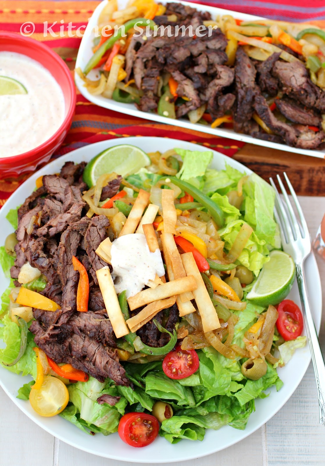Kitchen Simmer Beef Fajita Salad with Lime Yogurt Dressing