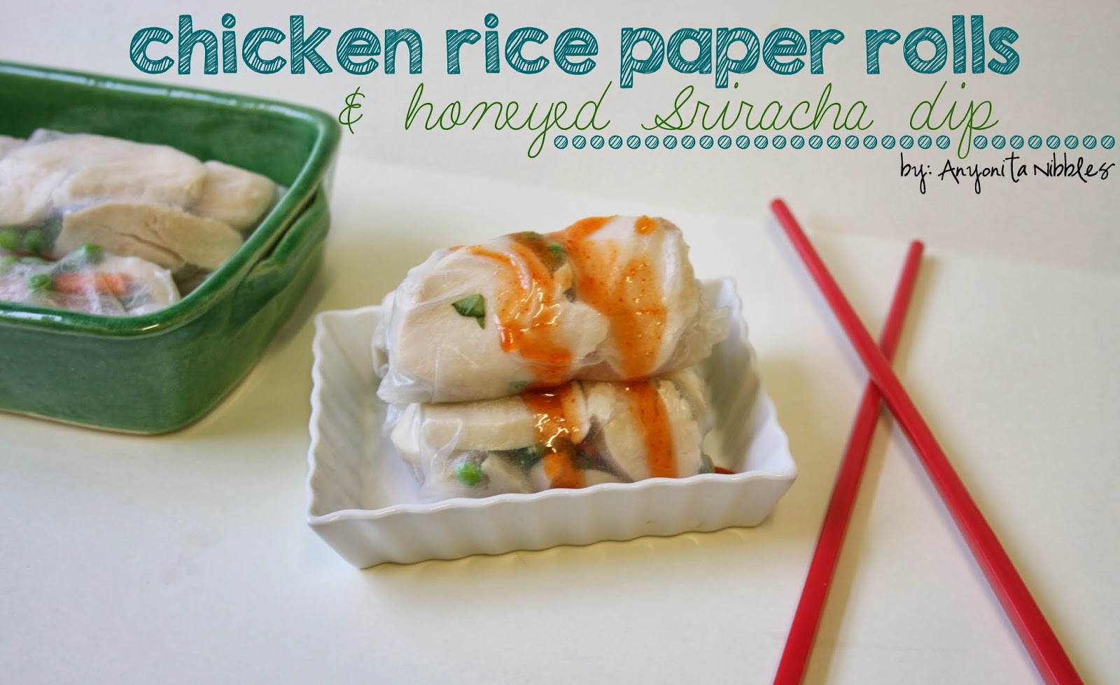 Chicken Rice Paper Rolls and Honeyed Srircaha Dip are perfect for #lunch and to use up #leftover #chicken