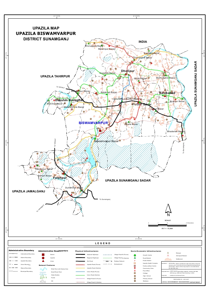 Bishwamvarpur Upazila Map Sunamganj District Bangladesh