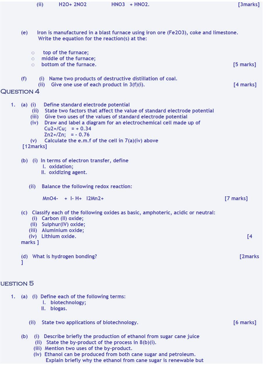 chemistry essay and objective answer