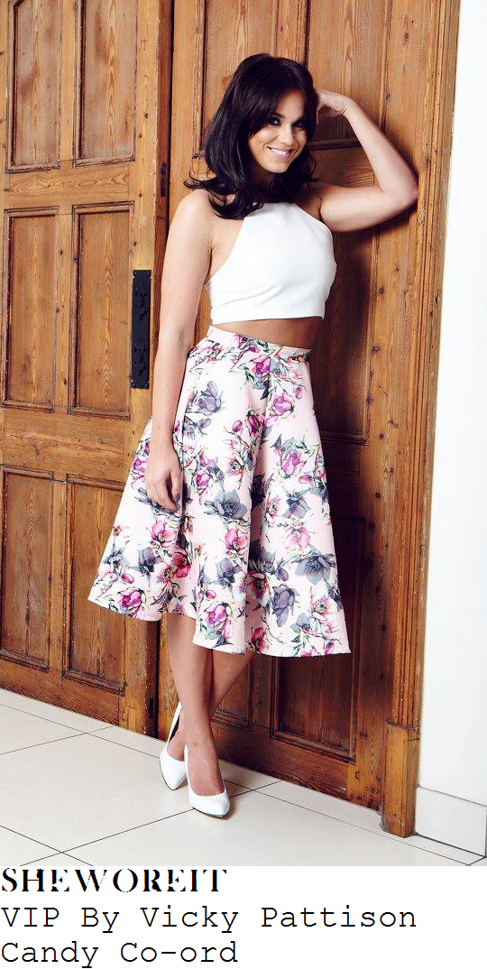 vicky-pattison-cream-crop-top-and-pink-floral-print-high-waisted-pleated-full-midi-skirt-instagram-honeyz