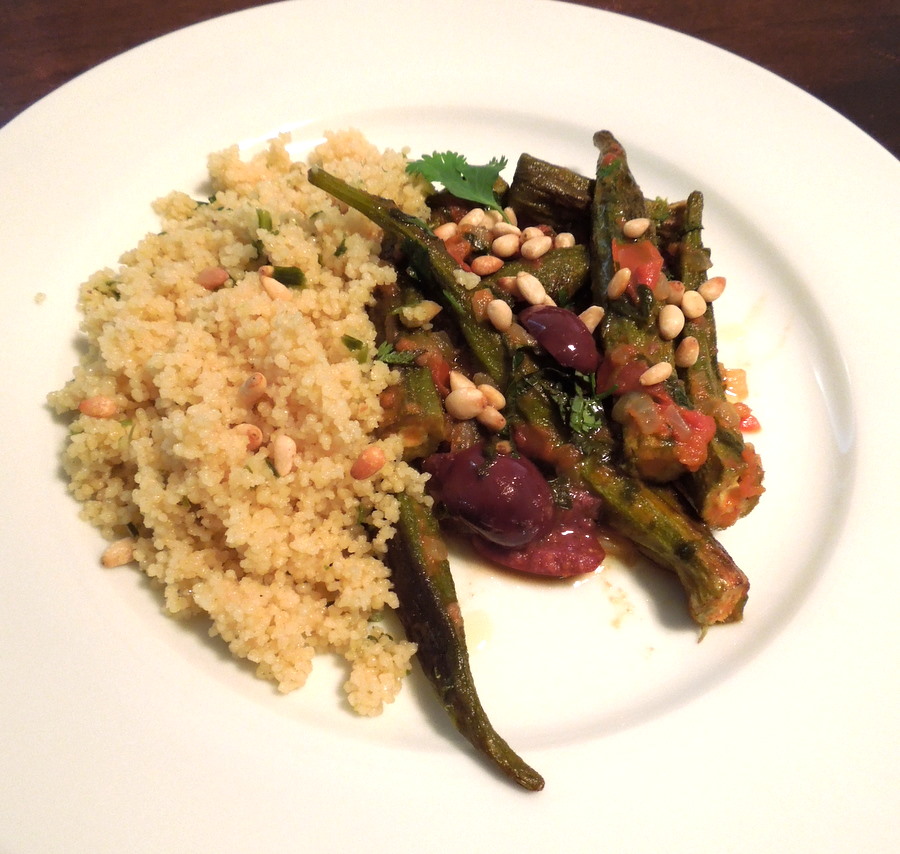 Between a Rock and a Hearty Place Roasted Okra with Spicy Tomato Sauce