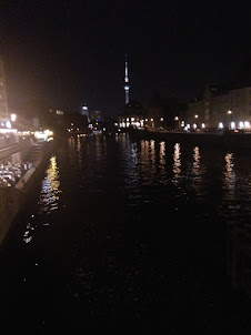 A view of the River Spree and Berlin at Night.