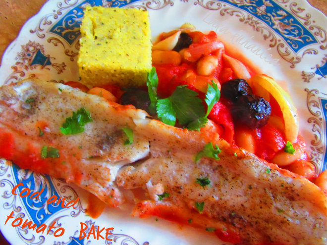 Složenac s bakalarom i rajčicom ☆ Cod and tomato bake Cod and tomato bake by Laka kuharica: simple everyday fish supper with tomato sauce, olives and beans.