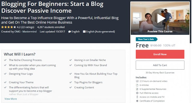 [100% Off] Blogging For Beginners: Start a Blog Discover Passive Income|Worth 100$