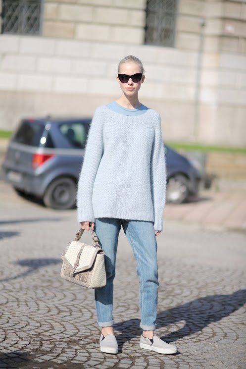 Model Street Style: Sasha Luss' Oversized Fuzzy Sweater - The Front Row ...