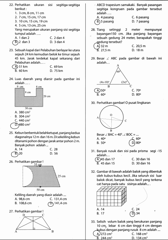 SOAL DAN KUNCI JAWABAN UCUN (TO UN) MATEMATIKA SMP DKI