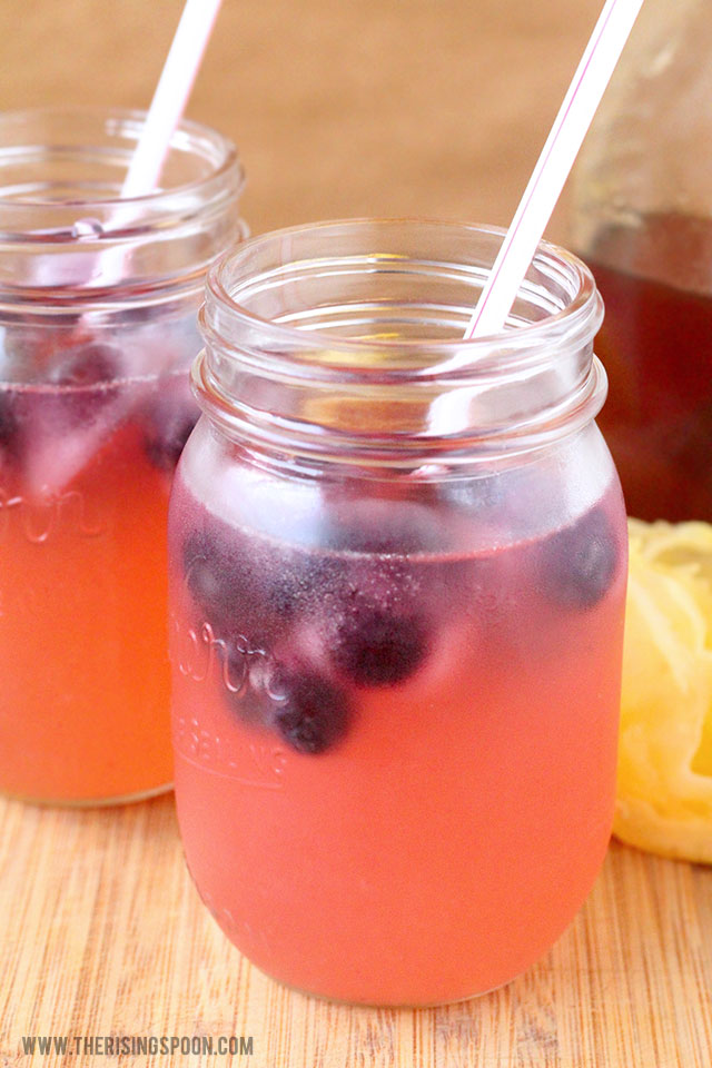 Homemade Pink Lemonade with Honey & Blueberries The Rising Spoon